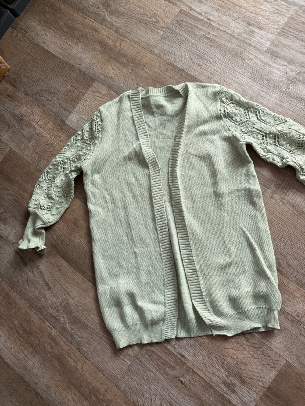 SHEIN Light Sage Green Open Front Knit Cardigan